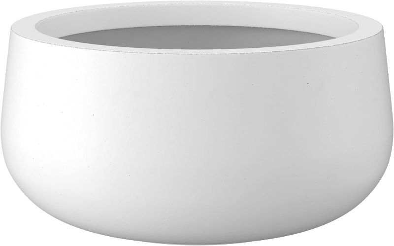 Photo 1 of Kante 19.6" Dia Round Concrete Planter, Outdoor Indoor Garden Plant Pots with Drainage Hole and Rubber Plug, Modern Curvaceous Design, Pure White