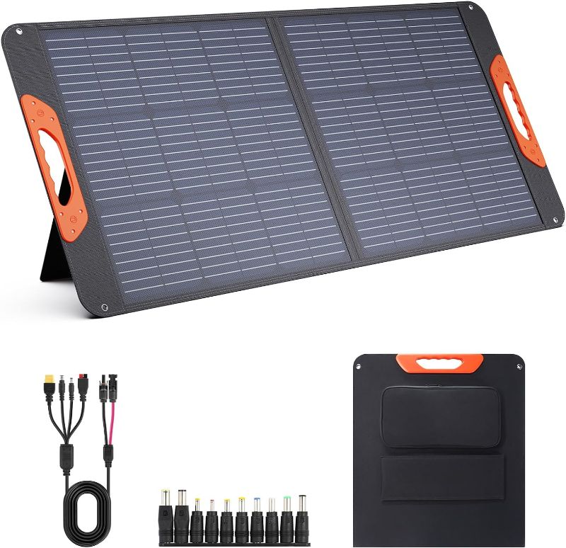 Photo 1 of ZOUPW 100W Portable Solar Panel,Monocrystalline Foldable Solar Charger MC-4 Cable for Power Station,QC3.0 USB-A &Type-C Output,23.5% High Efficiency IP67 Waterproof for Camping RV Van Travel https://a.co/d/0baczAee