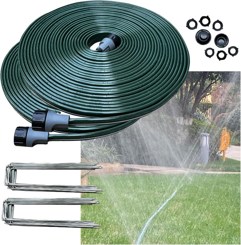 Photo 1 of 2024 Flat Sprinkler Hose for Lawn Watering Garden Soaker hose with holes, 50FT 2PACKS Heavy Duty Lightweight No-Kink Water Hose with Stakes, Irrigation Hose, Great Fun for kids and Dog

