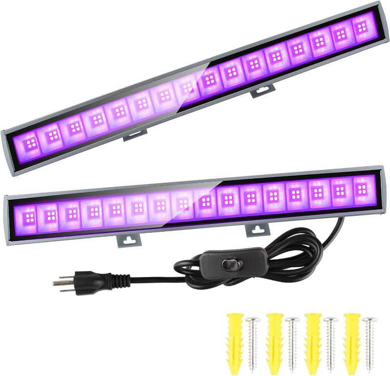 Photo 1 of 2 Pack 36W LED Black Light Bar, Upgraded 64 LEDs Blacklight Flood Light with Plug, Switch, 5ft Cord, Light Up 22x22ft, for Halloween Glow Party Stage Lighting Body Paint Fluorescent Poster Bedroom
