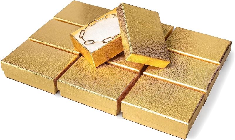 Photo 1 of Prestige and Fancy Kraft Jewelry Gift Boxes, 24 Pack, 3.05 x 2.1 x 1 inch - for Bracelets, Earrings, Bangles, Anklets – For Party Favors, Christmas, Jewelry Stores (Gold)
