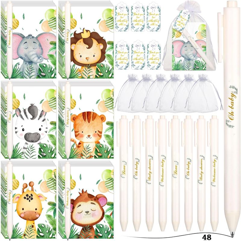 Photo 1 of 48 Sets Baby Shower Party Favors Ballpoint Pens Bulk Ink Pens Mini Party Notebooks Notepads Thank You Cards Organza Bags Gifts for Kids Boys Teacher Supplies
