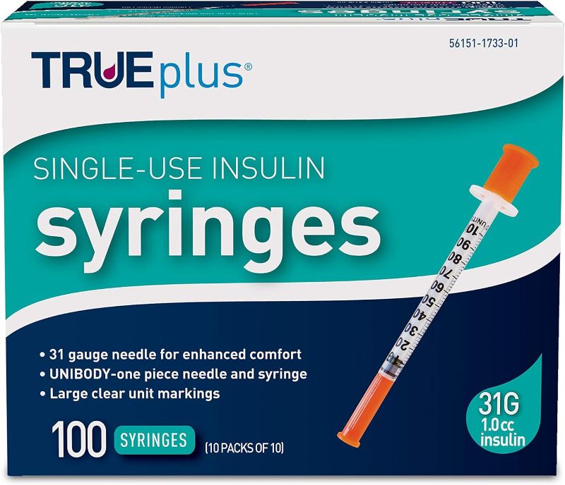 Photo 1 of TRUEplus - Insulin Syringes 31g 1.0cc 5/16" (Pack of 100) 