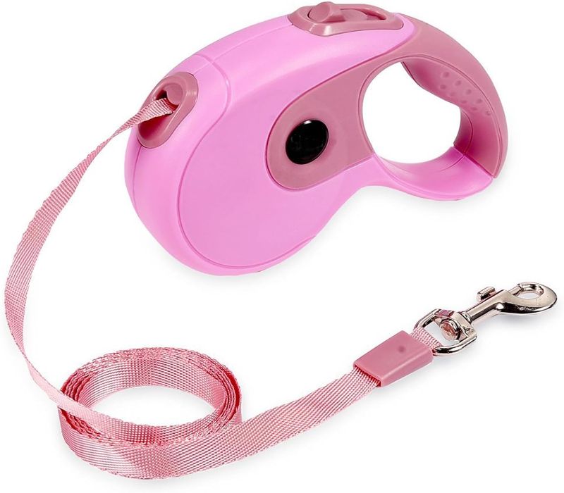 Photo 1 of JAMISAY Retractable Dog Leash, 16.4FT Dog Walking Leash for Medium Large Dog Up to 110lbs, One-Handed Brake, Pause, Lock, No Tangle Nylon Tape, Anti-Slip Handle, Pink 5M 
