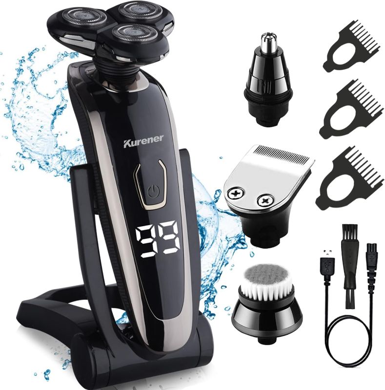 Photo 1 of Electric Razor for Men Shaver Rechargeable Waterproof Rotary for Shaving with Nose Trimmer Sideburns Trimmer Face Cleaning Brush
