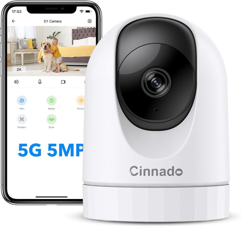 Photo 1 of 5MP Security Camera Indoor-5G/2.4G Dual WiFi Cameras for Home Security with Audio and Video Ideal for Pet/Nanny/Baby Monitor, 360 Auto Tracking, SD/Cloud Storage, Support Alexa/Google Home, D1
