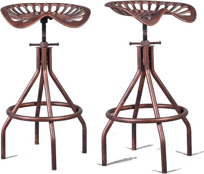 Photo 1 of Diwhy Rustic Farmhouse Barstool Tractor Seat Adjustable Bar Stool Industrial Pub Stool Copper Set of 2 