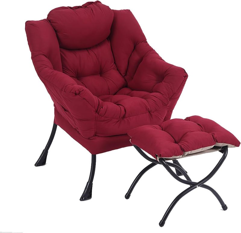 Photo 1 of LITA Lazy Chair with Ottoman, Modern Accent Leisure Upholstered Sofa Chair, Contemporary Lounge Reading Chair with Armrests and a Side Pocket for Living Room, Bedroom & Small Space, Burgundy 