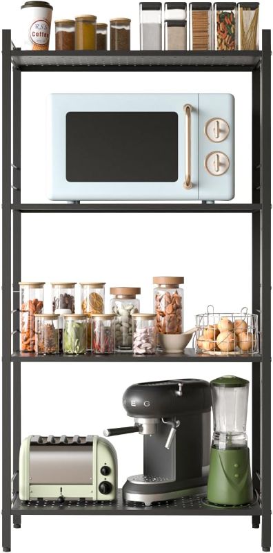 Photo 1 of JAQ Storage Shelves with Adjustable Height, 4-tier Metal Storage Shelving Rack Organizer for Pantry Kitchen Warehouse Basement 45" H X 2.3" W X 9.8" D,Up to 800LBS (4-tier, Black) 
