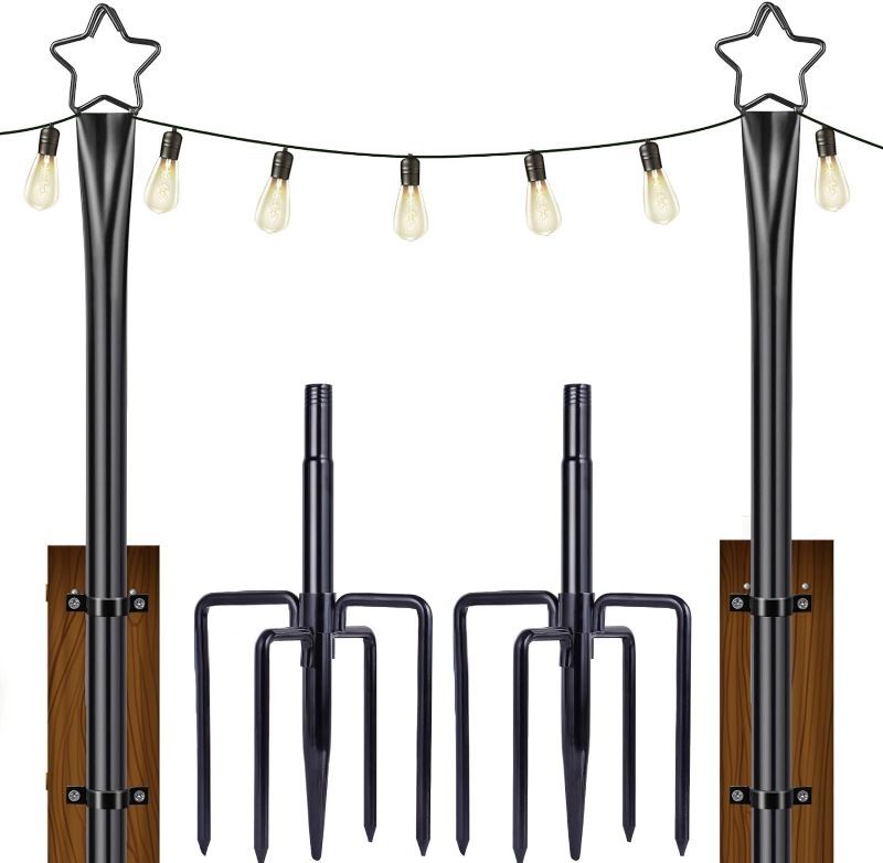 Photo 1 of String Light Poles - ToyHotels 2 Pack 9.8FT Metal Light Pole for Outside Hanging - Backyard, Garden, Patio, Deck Lighting Stand for Parties, Wedding 