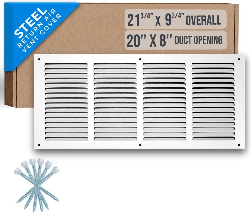 Photo 1 of  Handua 20"W x 8"H [Duct Opening Size] Steel Return Air Grille | Vent Cover Grill for Sidewall and Ceiling, White | Outer Dimensions: 21.75"W X 9.75"H for 20x8 Duct Opening 2 20"W x 8"H [Duct Opening]