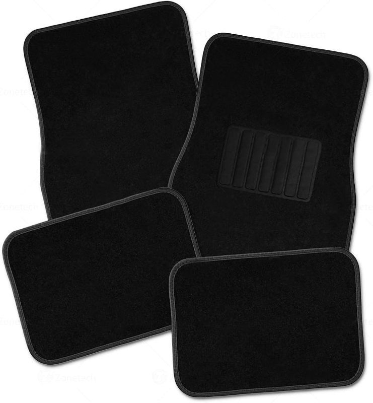 Photo 1 of Zone Tech All Weather Carpet Vehicle Floor Mats- 4-Piece Black Premium Quality Carpet Vehicle Floor Mats Plus Vinyl Heel Pad for Additional Protection - Driver Seat, Passenger Seat and Rear Floor Mats