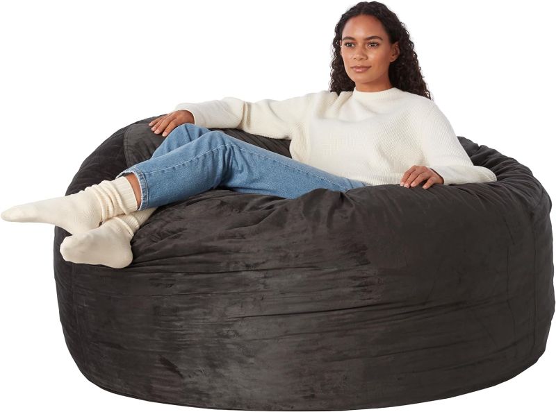 Photo 1 of Amazon Basics Memory Foam Filled Bean Bag Chair with Microfiber Cover, 5 ft, Grey, Solid
