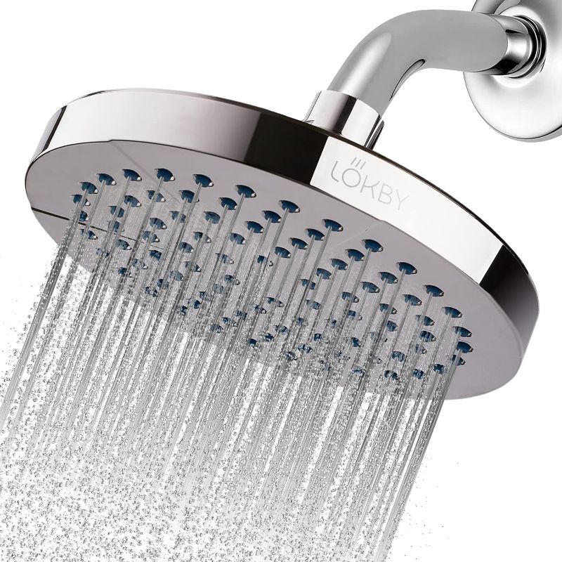 Photo 1 of LOKBY Shower Head - High Pressure Shower Head - Rain Shower Head with Chrome Plated Finish - No Hassle Tool-less 1-Min Installation - Anti-Clogging Silicone Nozzles
