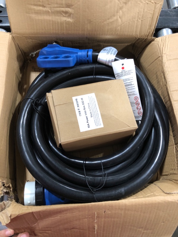 Photo 2 of 50 Amp Generator Cord and Power Inlet Box, 20FT Generator Extension Cords 50 Amp,125V/250V Generator Power Cord NEMA14-50P/SS2-50R Twist Lock Connector 20FT Black+Blue 50Amp