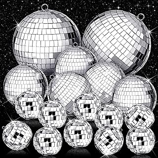 Photo 1 of 17 Pack Large Disco Ball Hanging Disco Ball Small Disco Ball Mirror Disco Balls Decorations for Party Wedding Dance and Music Festivals Decor Club Stage Props DJ Decoration (8, 6, 3.2 Inch)