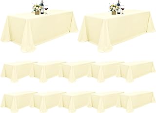 Photo 1 of 12 Pack Rectangle Tablecloth 90 x 156 inch Beige Polyester Table Cloth for 8 Feet Tables,Washable Fabric Stain and Wrinkle Resistant Table Cover Table Clothes for Wedding Parties Banquet