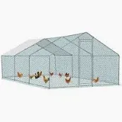 Photo 1 of 10x20FT Metal Chicken Coop with Hen House, Walk-in Poultry Cage Chicken Runs with Roof Cover for Yard, Chicken Pens Kits for Outdoor Farm Use 9.7'L x 19.5'W x 6.4'H