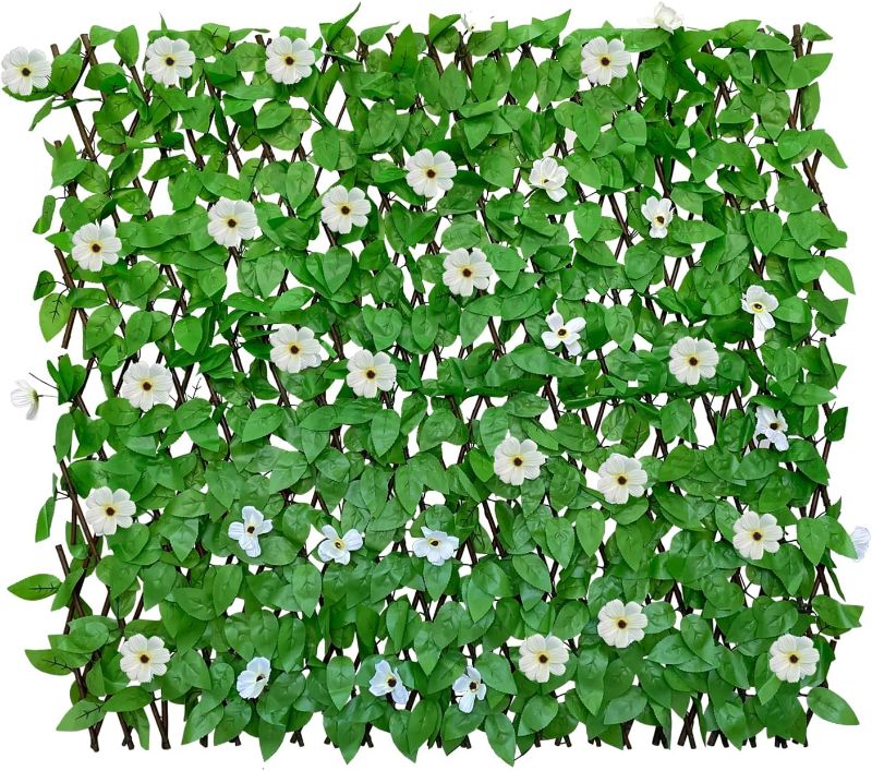 Photo 1 of  Fence Privacy Screen with Artificial Flower,Greenery Expandable Stretchable Covers Panel for Balcony Patio Apartment Garden Outdoor Decor 