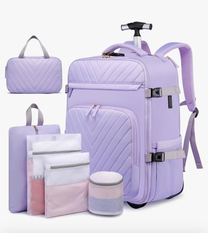 Photo 1 of Rolling Backpack for Women, 20inch Wheeled Backpack with Anti-theft Layer, Laptop Backpack With USB Port & Lock, Waterproof Business Travel Backpack with 6 Bags, Purple