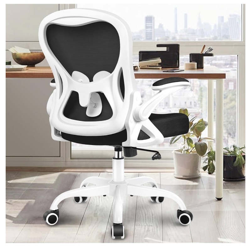 Photo 1 of Office Chair Desk Chair, Ergonomic Mesh Computer Chair Home Office Desk Chairs, Swivel Task Chair Mid Back Breathable Rolling Chair with Adjustable Lumbar Support Flip Up Armrest (White)