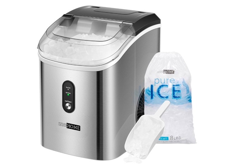 Photo 1 of VIVOHOME Electric Portable Compact Countertop Automatic Chewable Nugget Ice Cube Maker Machine with Hand Scoop 10 Ice Bags and Self Cleaning Function 33lbs/Day Silver