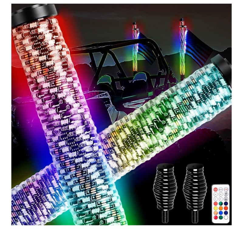 Photo 1 of AUDEXEN New Upgraded 2FT RGB Whip Lights with Anti-Fracture Spring Base, Spiral Led Whip Light with App and Remote Control for Jeep UTV ATV Off-Road RZR Polaris Truck Car 4X4 Sand Buggy Dune (2 Pack)