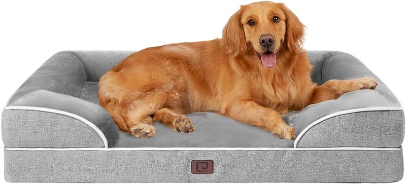 Photo 1 of EHEYCIGA Memory Foam XXL Dog Bed with Sides, Waterproof Orthopedic Dog Beds for Extra Large Dogs, Non-Slip Bottom and Egg-Crate Foam Big Dog Couch Bed with Washable Removable Cover 52x41 Grey