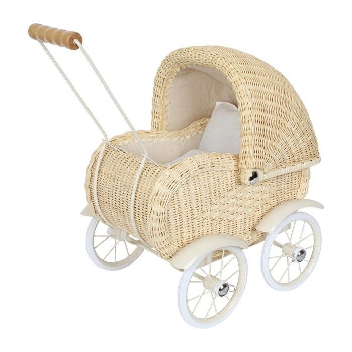 Photo 1 of Small Foot Toys Baby Doll Classic Wicker Pram - Multi
