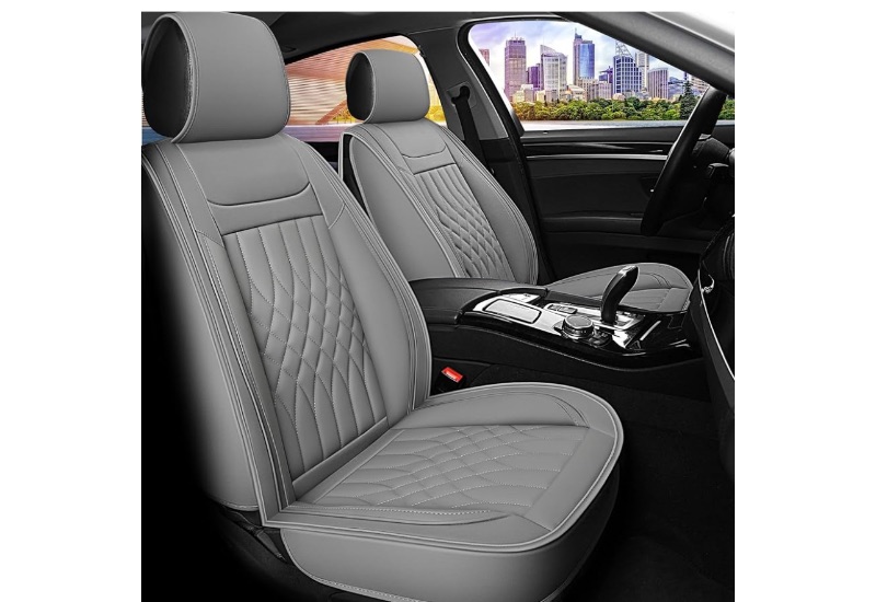 Photo 1 of Sanwom Leather Car Seat Covers Full Set, Universal Automotive Vehicle Seat Cover, Waterproof Vehicle Seat Covers for Most Sedan SUV Pick-up Truck, Grey