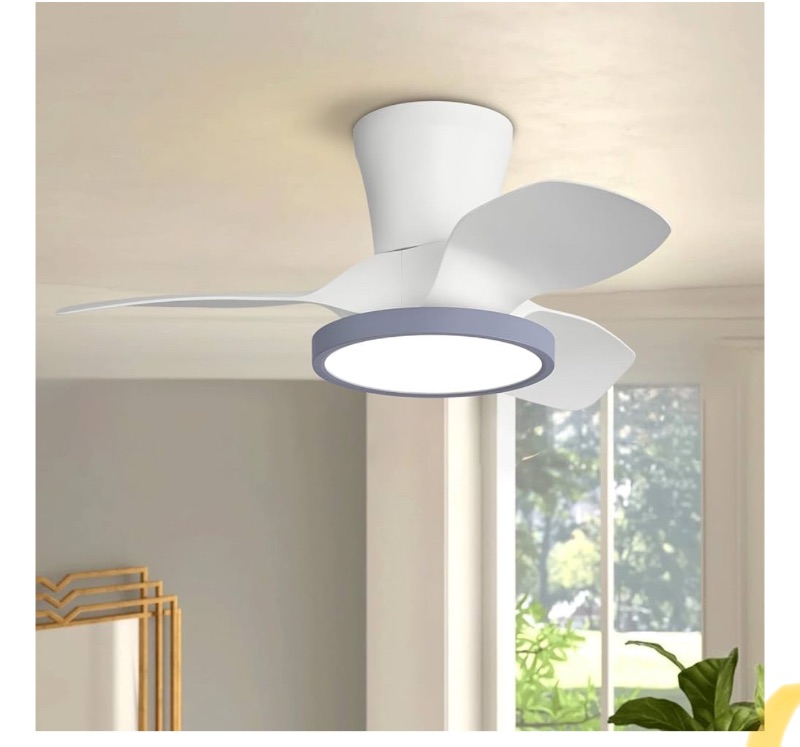 Photo 1 of Siljoy Ceiling Fans with Lights, 26 inch Flush Mount Ceiling Fans with Lights and Remote Control, Reversible Blades Small White Quiet Low Profile Ceiling Fan for Bedroom, Kitchen, Dining Room