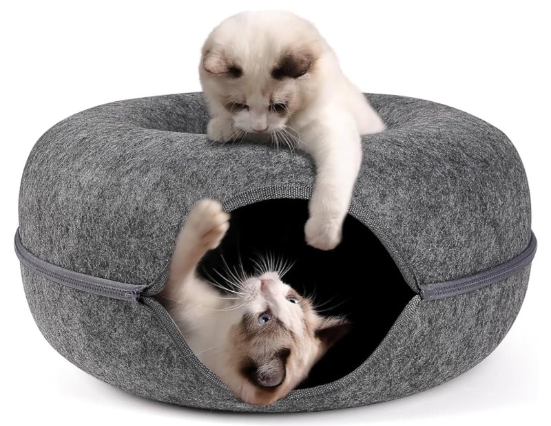 Photo 1 of Large Cozy Cat Tunnel Bed with Sturdy Zipper Design, Scratch-Resistant and Hand Washable Interior, Ideal cat Tunnels for Indoor Cats up to 25lbs, Dark Grey (24x24x11inches)