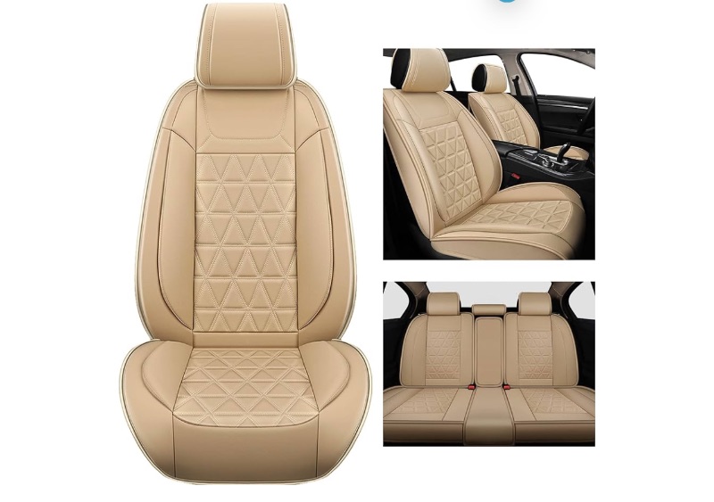 Photo 1 of Full Set Car Seat Covers - Faux Leather Non-Slip Vehicle Cushion Cover, Waterproof Car Seat Protectors Automotive Interior Accessories for Most SUV Cars Pickup Truck Beige