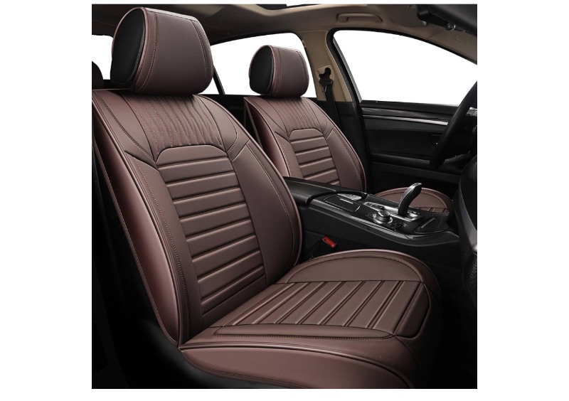 Photo 1 of Full Set Car Seat Covers - Faux Leather Non-Slip Vehicle Cushion Cover, Waterproof Car Seat Protectors Automotive Accessories for Most SUV Cars Pickup Truck Brown