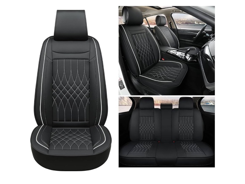 Photo 1 of Sanwom Leather Car Seat Covers Full Set, Universal Automotive Vehicle Seat Cover, Waterproof Vehicle Seat Covers for Most Sedan SUV Pick-up Truck, Black&WhiteI’m 