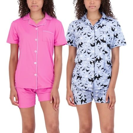 Photo 1 of Real Essentials 4 Piece: Womens Long & Short Sleeve Button Down Pajama Set - Ultra Soft XL
