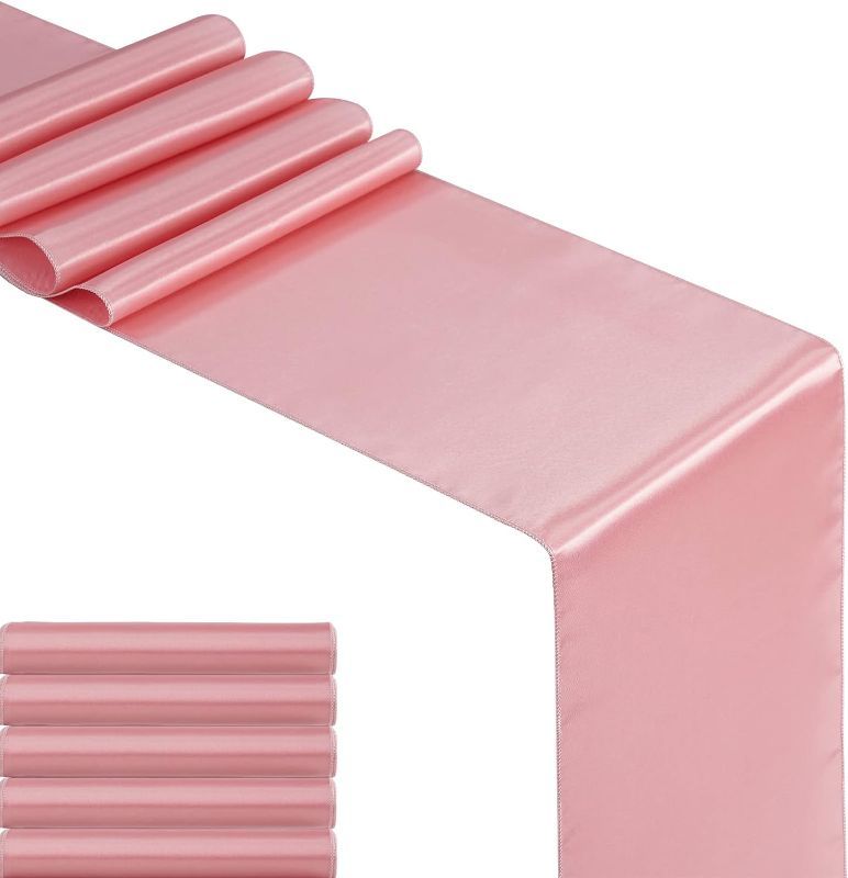 Photo 1 of GFCC Pack of 5 Satin Table Runners 12 x 108 Inches for Summer Events, Pink
