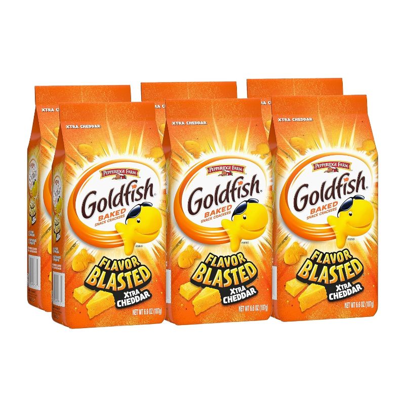 Photo 1 of Goldfish Flavor Blasted Xtra Cheddar Cheese Crackers, Baked Snack Crackers, 6.6 oz Bag (Pack of 6)
