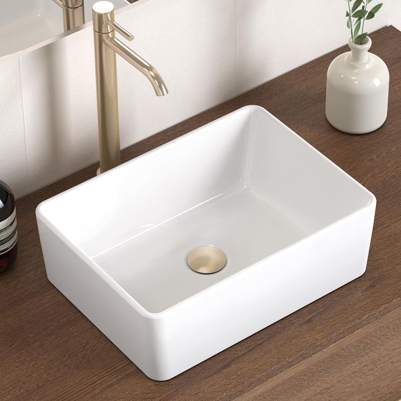 Photo 1 of KES Rectangle Vessel Sink 16"X12" White Bathroom Sink Above Counter Porcelain Ceramic Small Sink Bowl, BVS110S40
