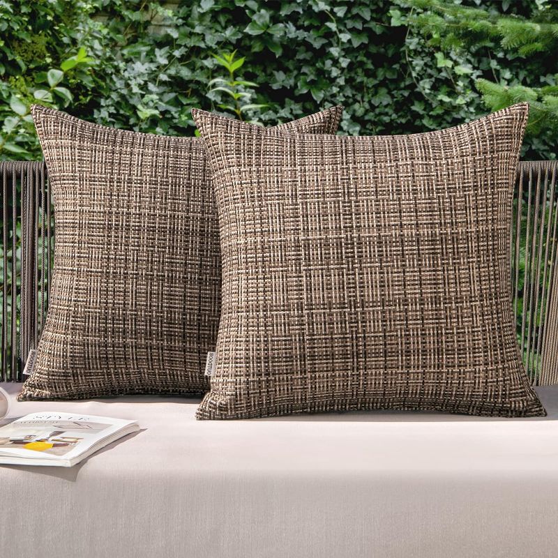 Photo 1 of MIULEE Outdoor Waterproof Throw Pillow Covers Decorative Farmhouse Water Resistant Cushion Covers for Tent Patio Garden Couch Sofa Pack of 2, 18x18 Inch Brown
