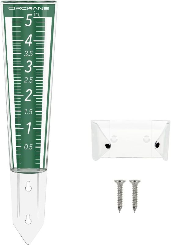 Photo 1 of 5-Inch Capacity Outdoor Rain Gauge with Additional Hang Bracket& Stainless Steel Screws, Magnifying Scale and Numbers Design for Easy Read (Green)
