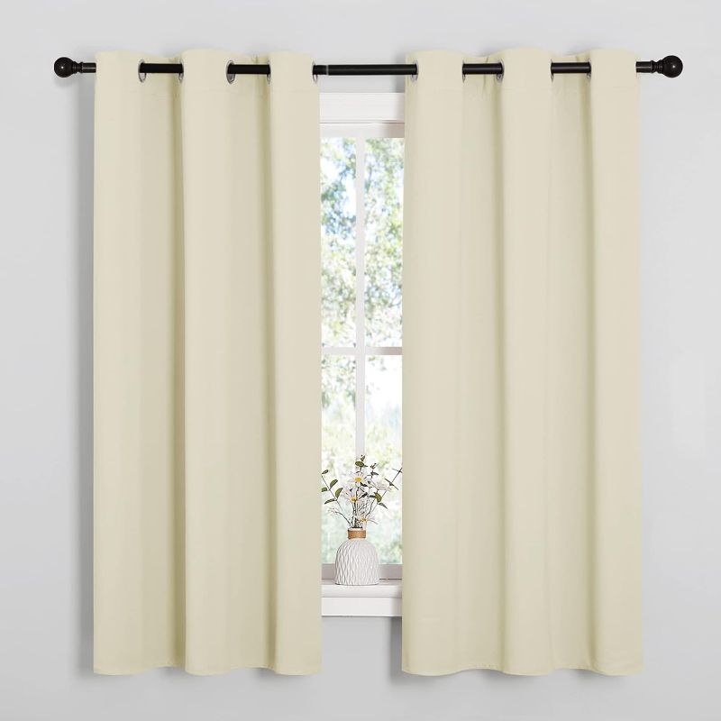 Photo 1 of NICETOWN Kitchen Curtains for Decoration, Thermal Insulated Grommet Room Darkening Draperies/Panels for Laundry (Beige, 2 Panels, W42 x L63 inches)
