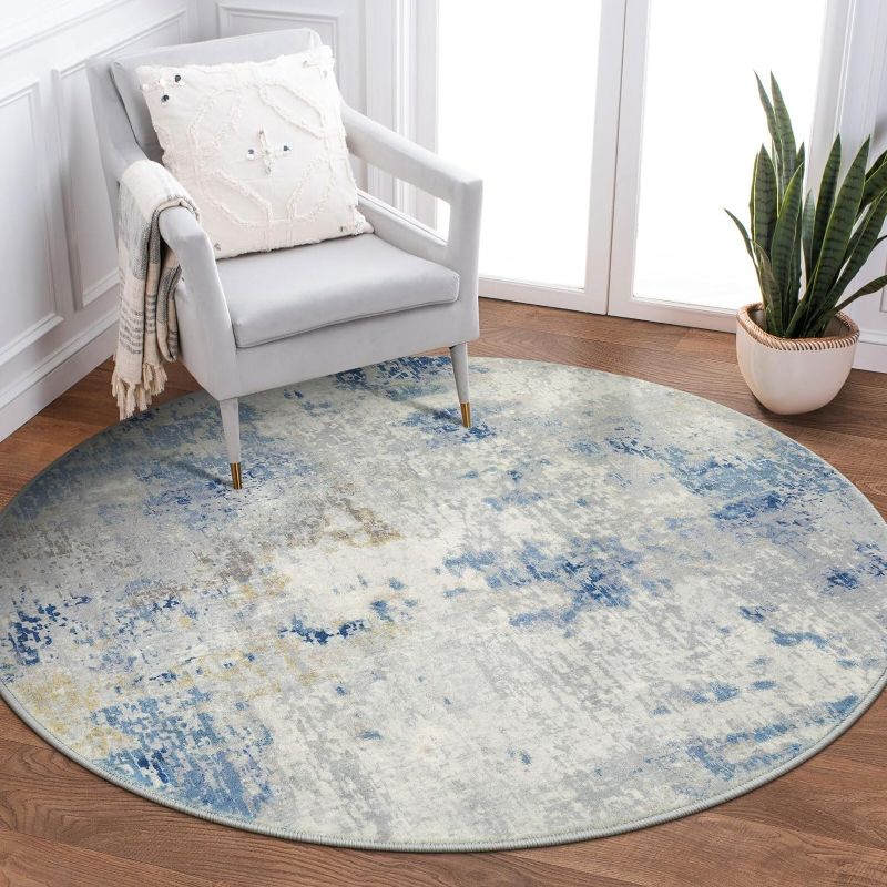 Photo 1 of Lahome Modern Abstract Round Rug - 3Ft Blue Kitchen Rug Washable Entryway Circle Rug Soft Bedroom Mat, Contemporary Non Slip Indoor Floor Throw Carpet for Under Dining Table Nursery Home Office
