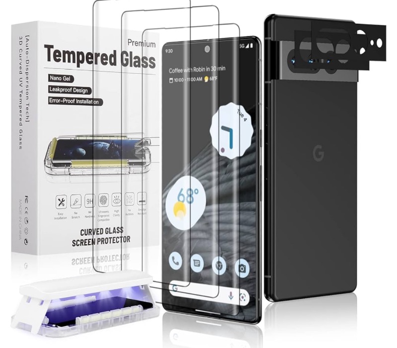Photo 1 of 3+2 Pack for Google Pixel 7 Pro Screen Protector Full Tempered Glass Accessories 3 Pack Glass with 2 Pack Camera Lens