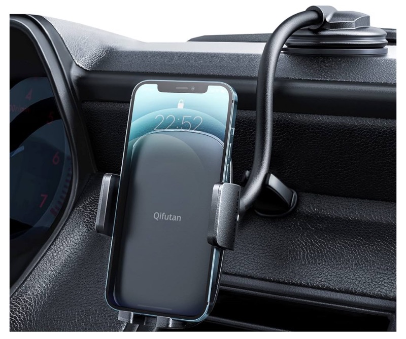 Photo 1 of Qifutan Cell Phone Holder for Car Phone Mount Long Arm Dashboard Windshield Car Phone Holder Anti-Shake Stabilizer Phone Car Holder Compatible with All Phone Android Smartphone, Black (HD-C77)