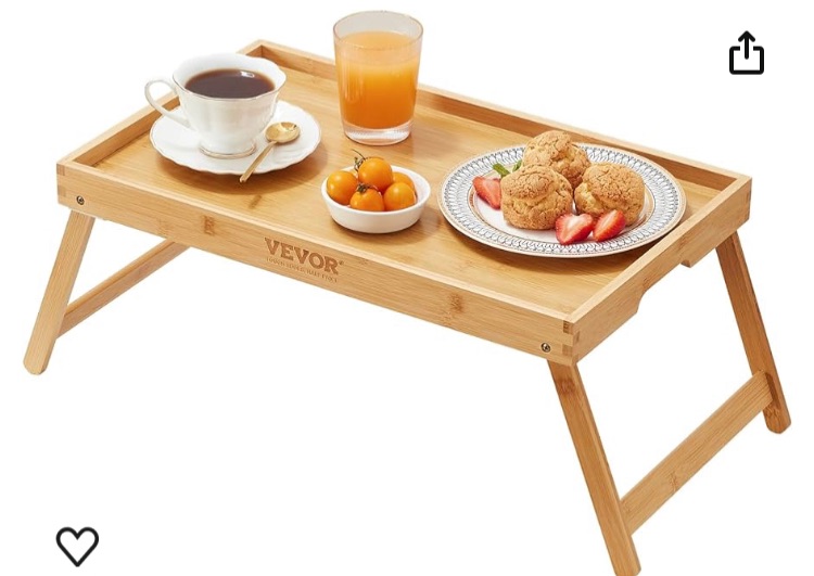 Photo 1 of VEVOR Bed Tray Table with Foldable Legs, Bamboo Breakfast Tray for Sofa, Bed, Eating, Snacking, and Working, Folding Serving Laptop Desk Tray, Portable Food Snack Platter for Picnic, 19.7" x 11.8"I’m 