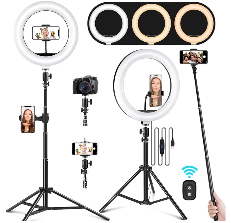 Photo 1 of Ring Light with Stand and Phone Holder, 10.2" Selfie Ring Light with 65" Adjustable Tripod Stand, Dimmable LED Ring Light Kit for Tiktok/YouTube/Makeup/Photography, Selfie Stick and Ring Light 2 in 1