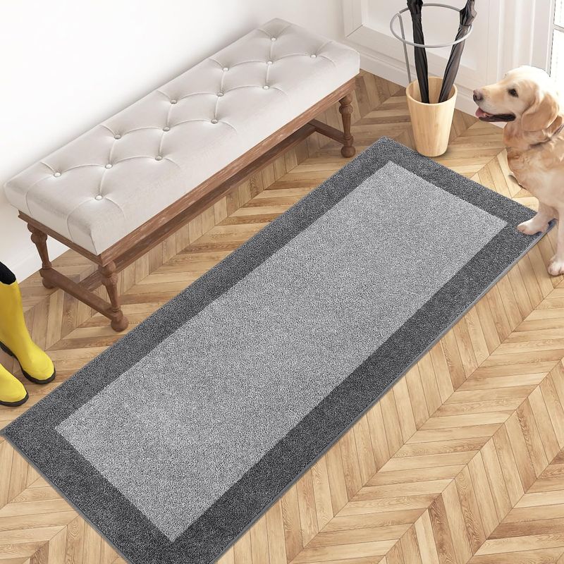 Photo 1 of PURRUGS Dirt Trapper Door Mat 24" x 60", Non-Slip/Skid Machine Washable Entryway Rug, Shoes Scraper, Throw Rug, Super Absorbent Area Rug for Muddy Wet Shoes and Paws, Light Grey & Grey
