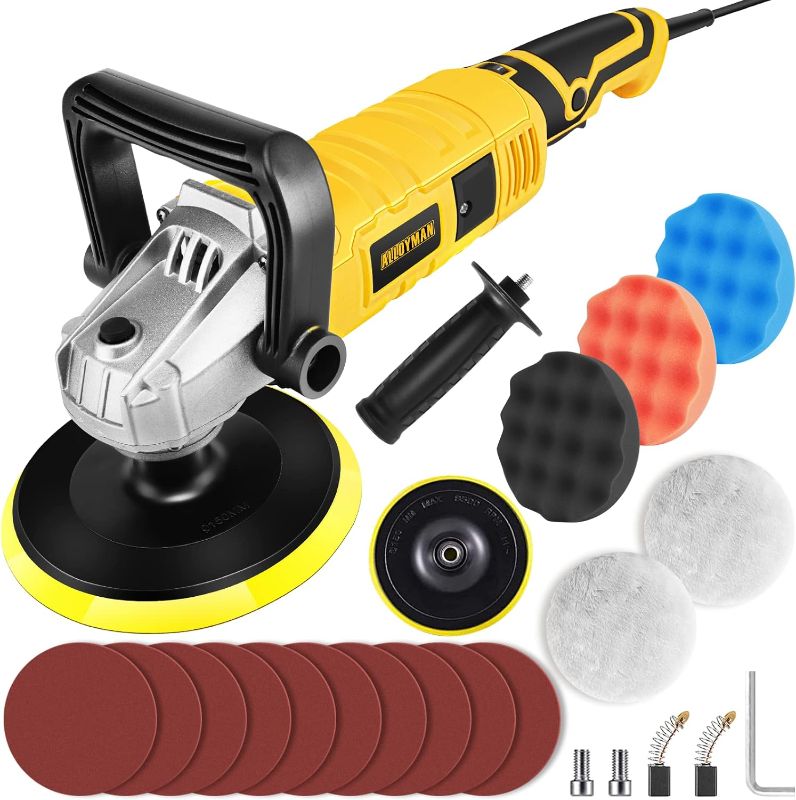 Photo 1 of Alloyman Buffer Polisher, 1200W 7 Inch/6 Inch Car Polisher Set, 7 Variable Speed 600-3000 RPM, Car Polishers and Buffers with Detachable Handle for Car, Boat Sanding, Polishing, Waxing
