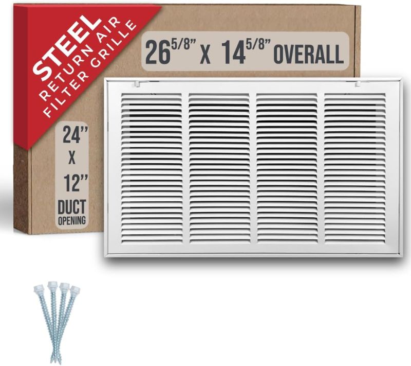 Photo 1 of Handua 24"W x 12"H [Duct Opening Size] Steel Return Air Filter Grille [Removable Door] for 1-inch Filters | Vent Cover Grill, White | Outer Dimensions: 26 5/8"W X 14 5/8"H for 24x12 Duct Opening
